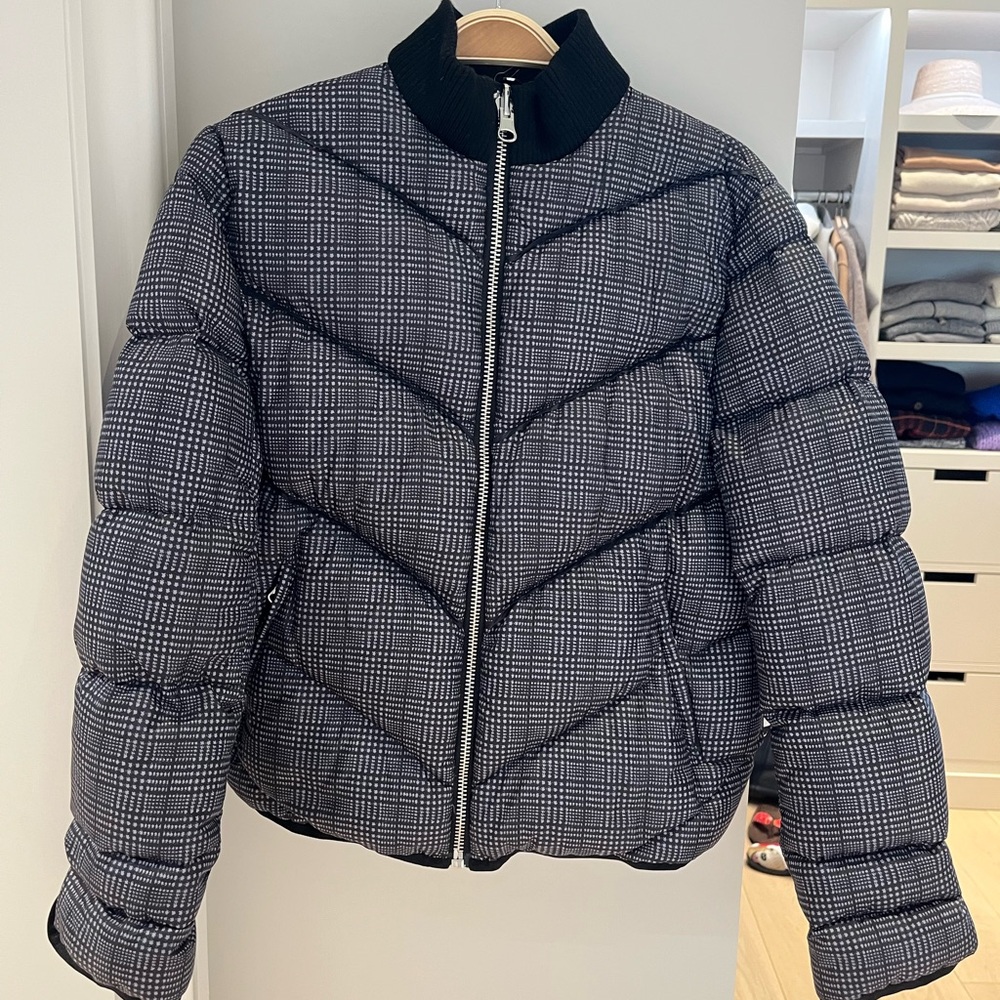 Margaret O'Leary Black and Gray Checkered Puffer Jacket
